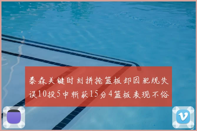 泰森关键时刻拼抢篮板却因犯规失误10投5中斩获15分4篮板表现不俗